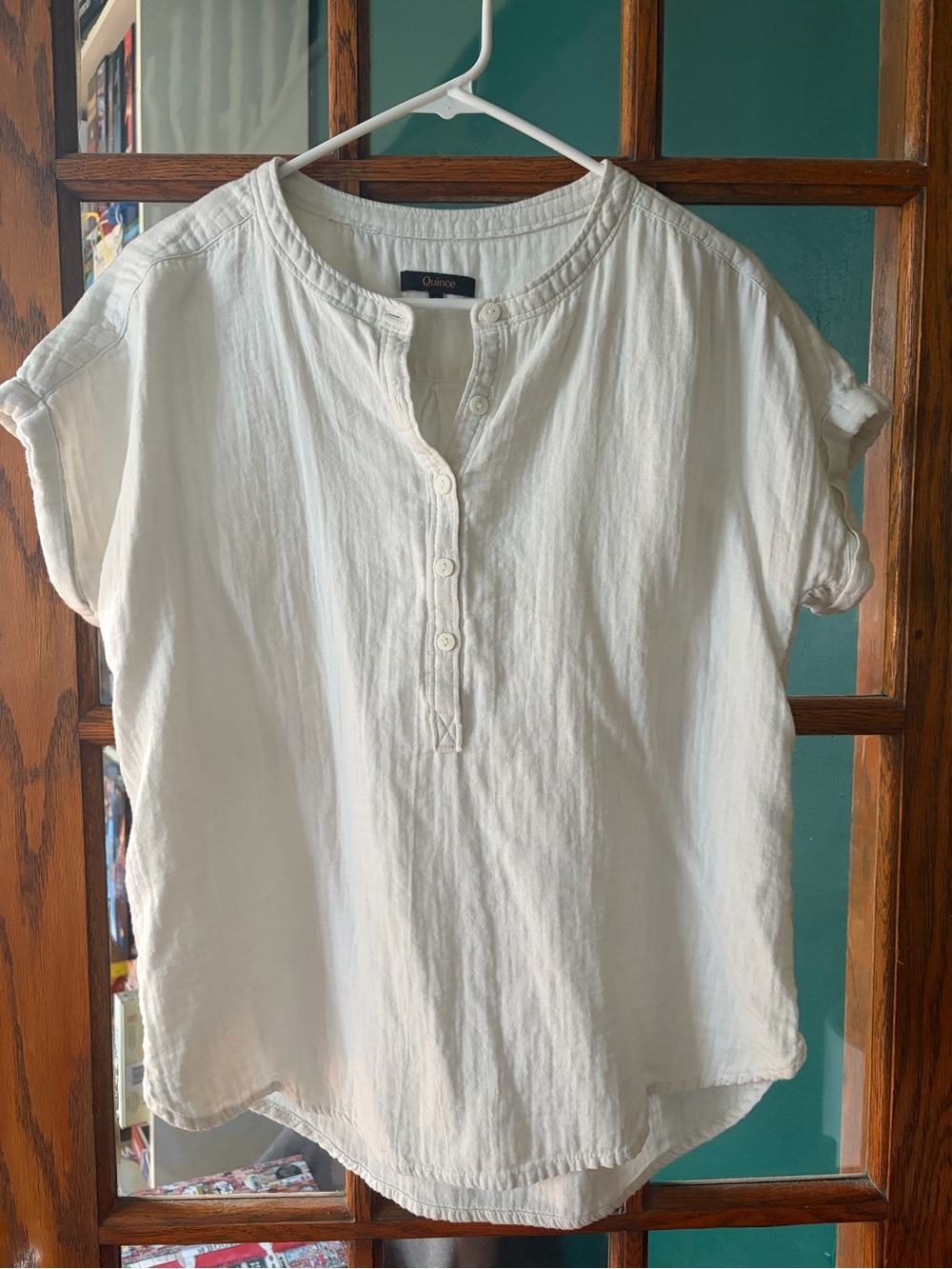QUINCE Organic Cotton Gauze Roll Sleeve Shirt, White, Size Small